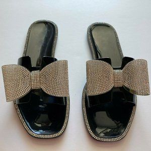 Women's  Sandals, Rhinestone Glitter, Black Color.